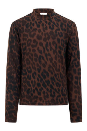 longsleeve met panterprint - donkerbruin