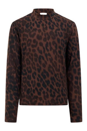 longsleeve met panterprint - donkerbruin