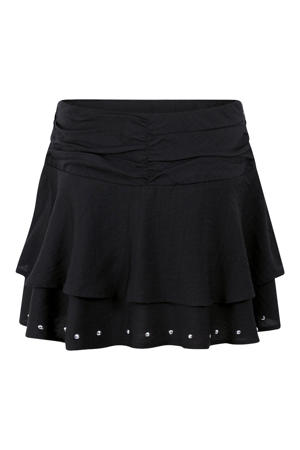strokenrok met plooien en studs - zwart
