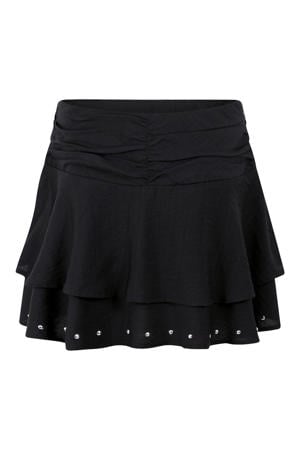 strokenrok met plooien en studs - zwart