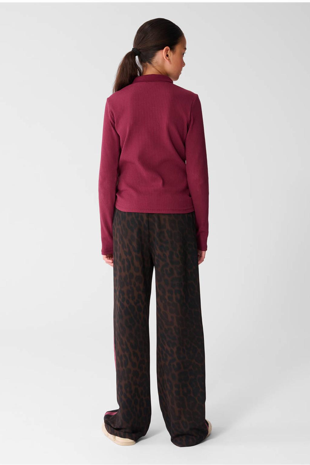 Donkerblauwe meisjes Shoeby high waist casual broek van polyester met elastische veter en panterprint