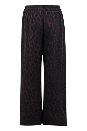 high waist casual broek met panterprint - donkerbruin