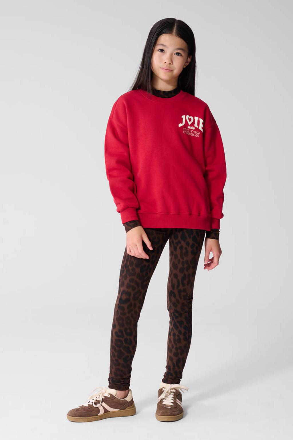 Donkerrode meisjes Shoeby legging van polyester met high waist, elastische tailleband en panterprint