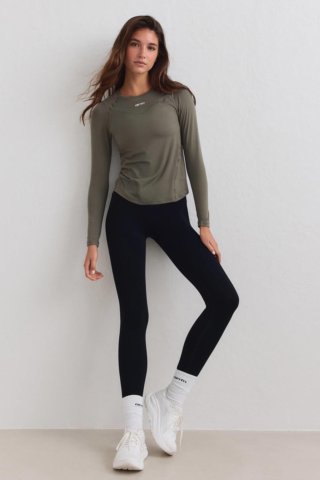 Groene dames Aim'n Soft Basic sportshirt van polyester met lange mouwen en ronde hals