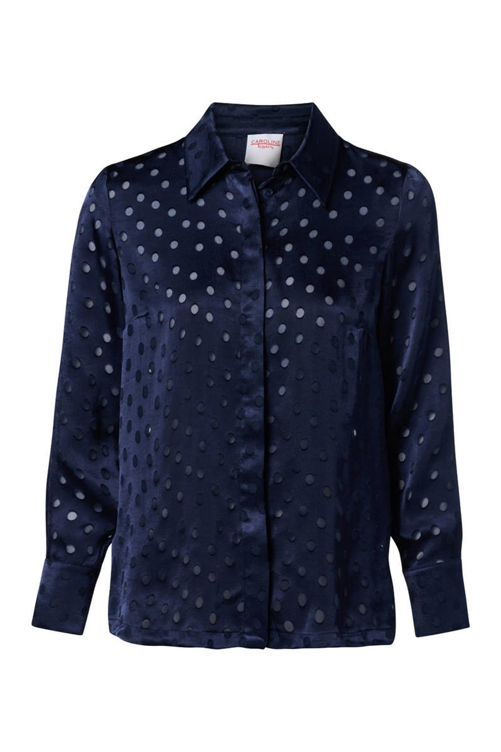 Blauwe dames Mart Visser X Caroline Tensen blouse met effen, lange mouwen, klassieke kraag en knoopsluiting