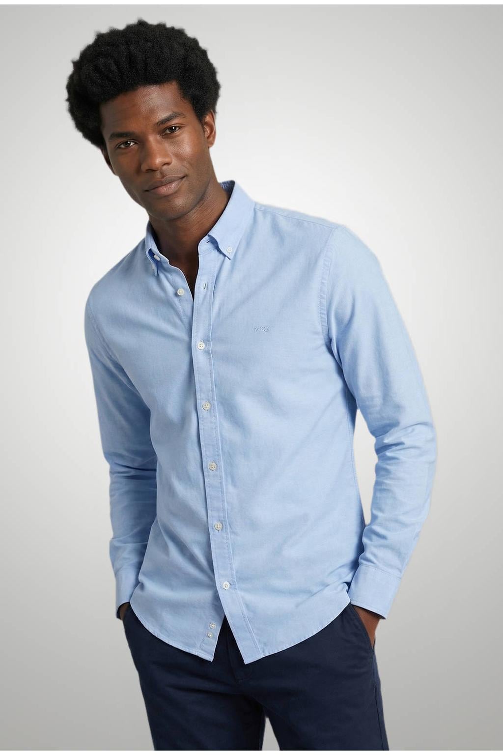 Lichtblauwe heren McGregor regular fit oxford zakelijk overhemd van katoen met effen, lange mouwen en button down sluiting