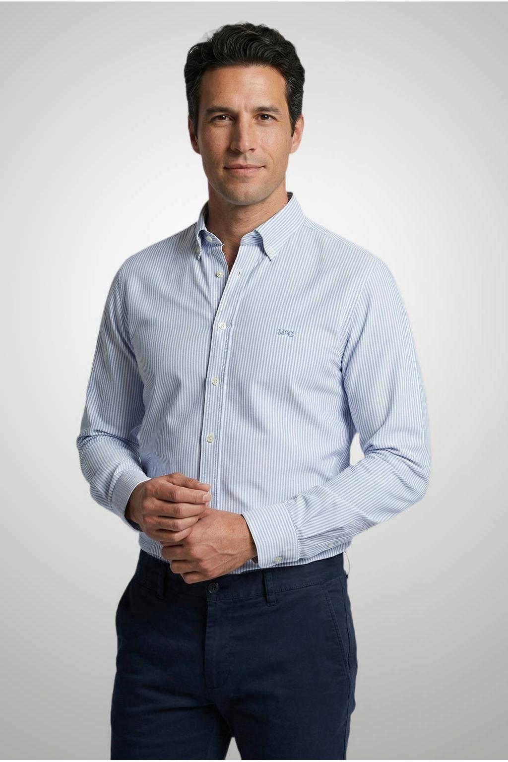 McGregor regular fit gestreept oxford zakelijk overhemd - light blue