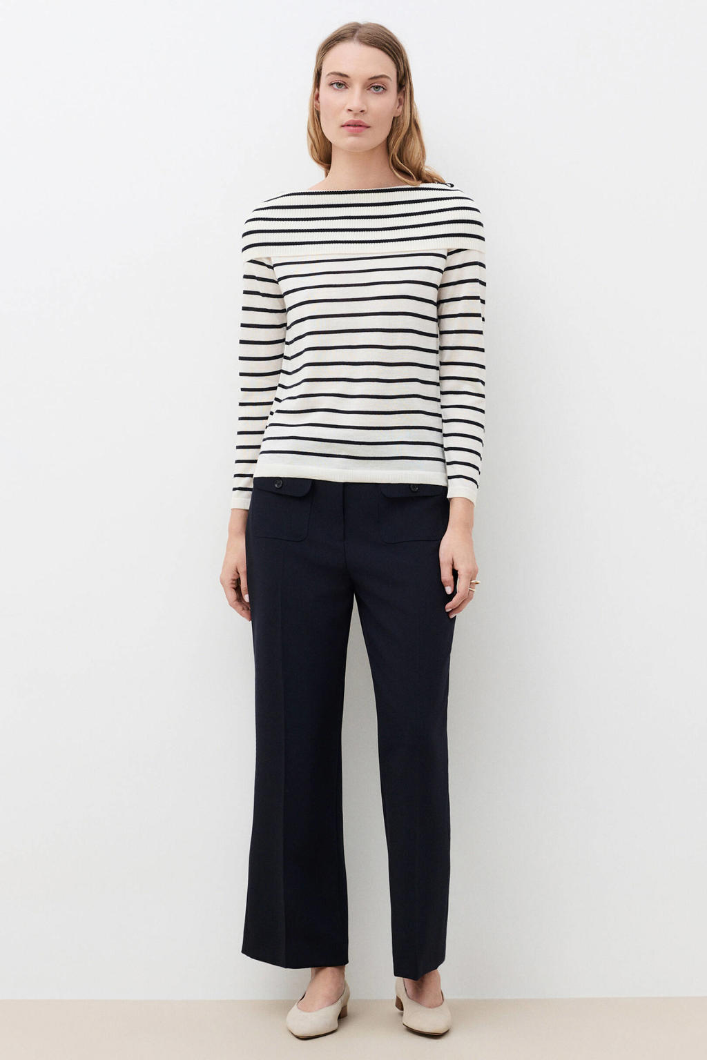 Caroll off shoulder gebreide gestreepte trui met wol - ecru