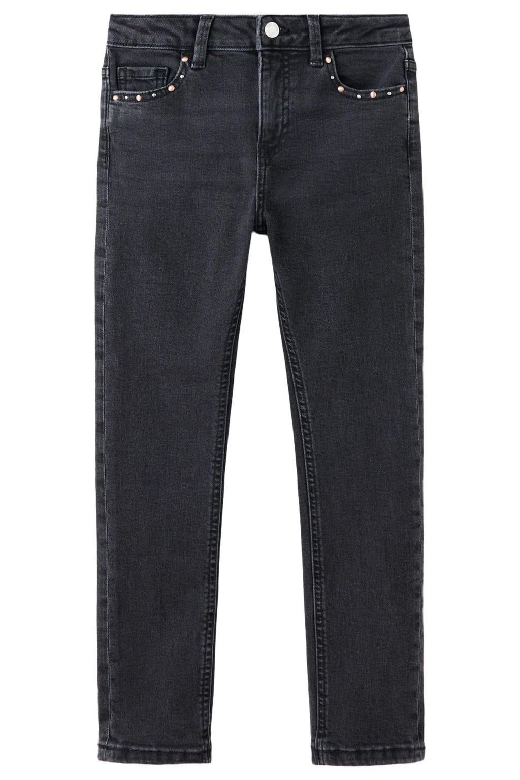 Grey denim meisjes Mango Kids regular waist slim fit jeans van denim met effen