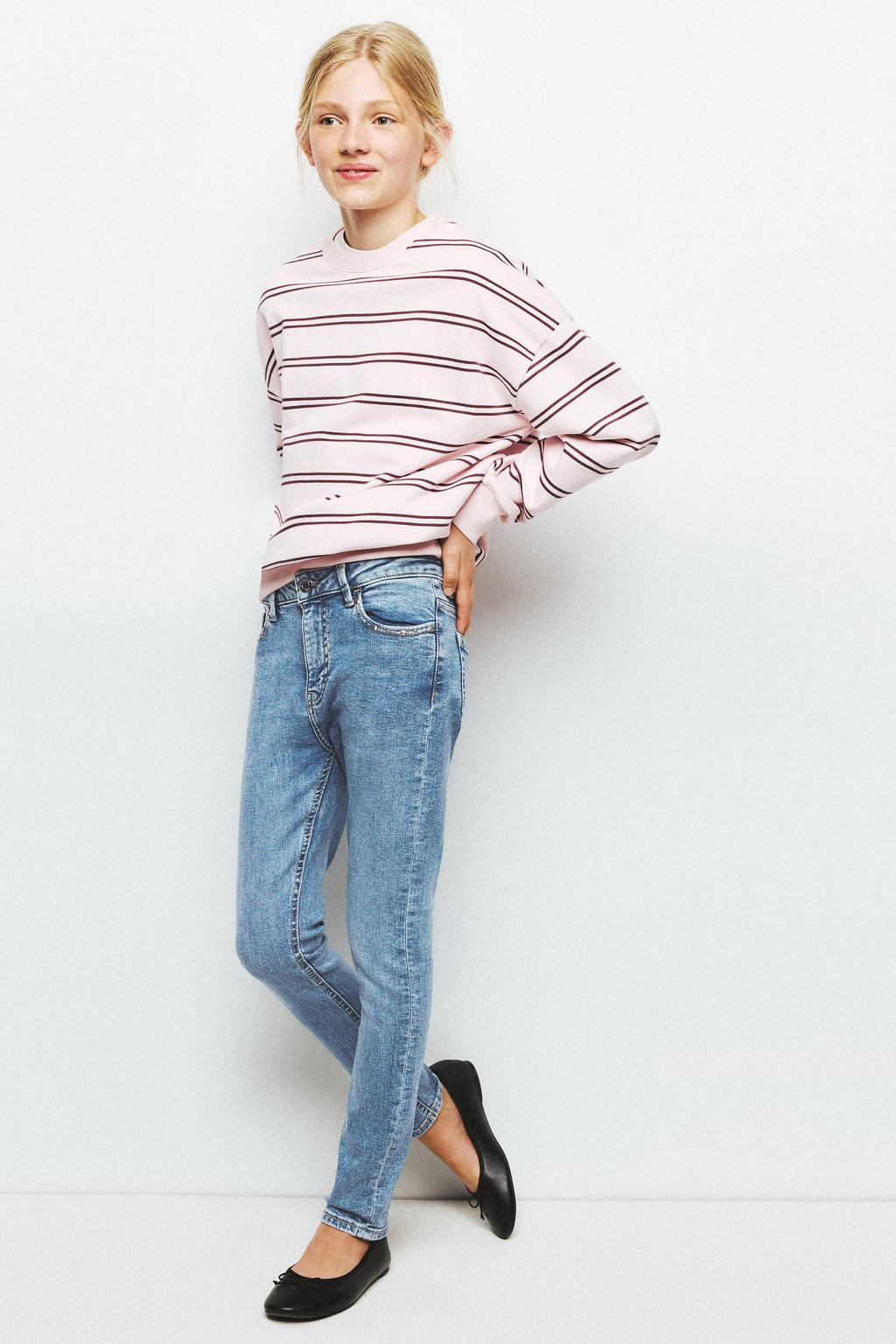 Light blue denim meisjes Mango Kids slim fit jeans van denim met regular waist en effen