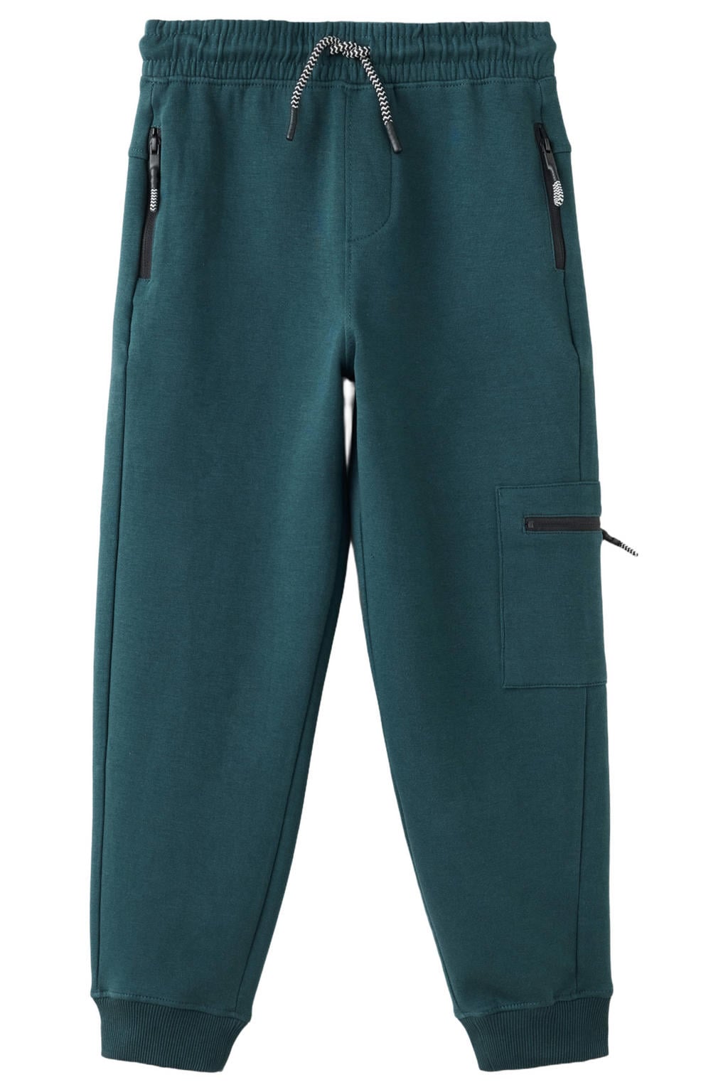 Donkergrenen jongens Mango Kids joggingbroek donkergrenen van katoen met elastische tailleband met koord