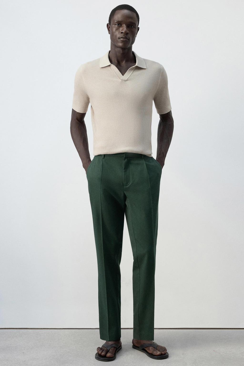 Mango Man regular fit pantalon - donkergroen