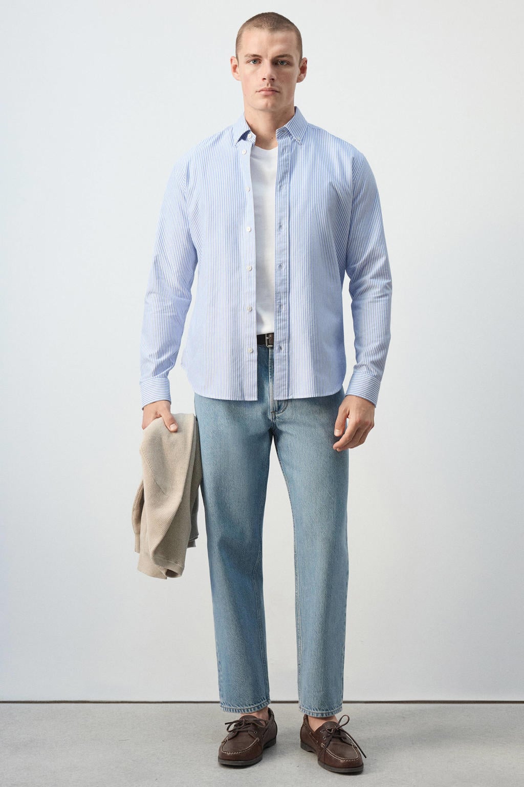 Mango Man regular fit casual overhemd met krijtstreep - marine