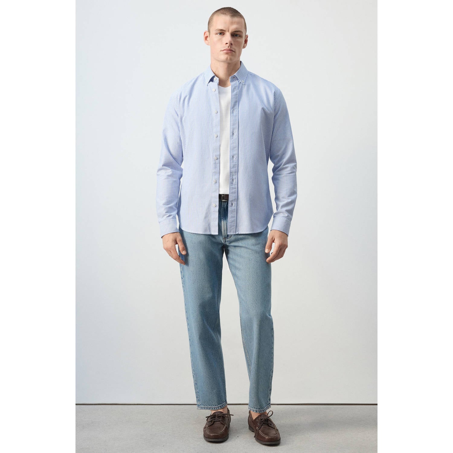 Mango Man regular fit casual overhemd met krijtstreep marine