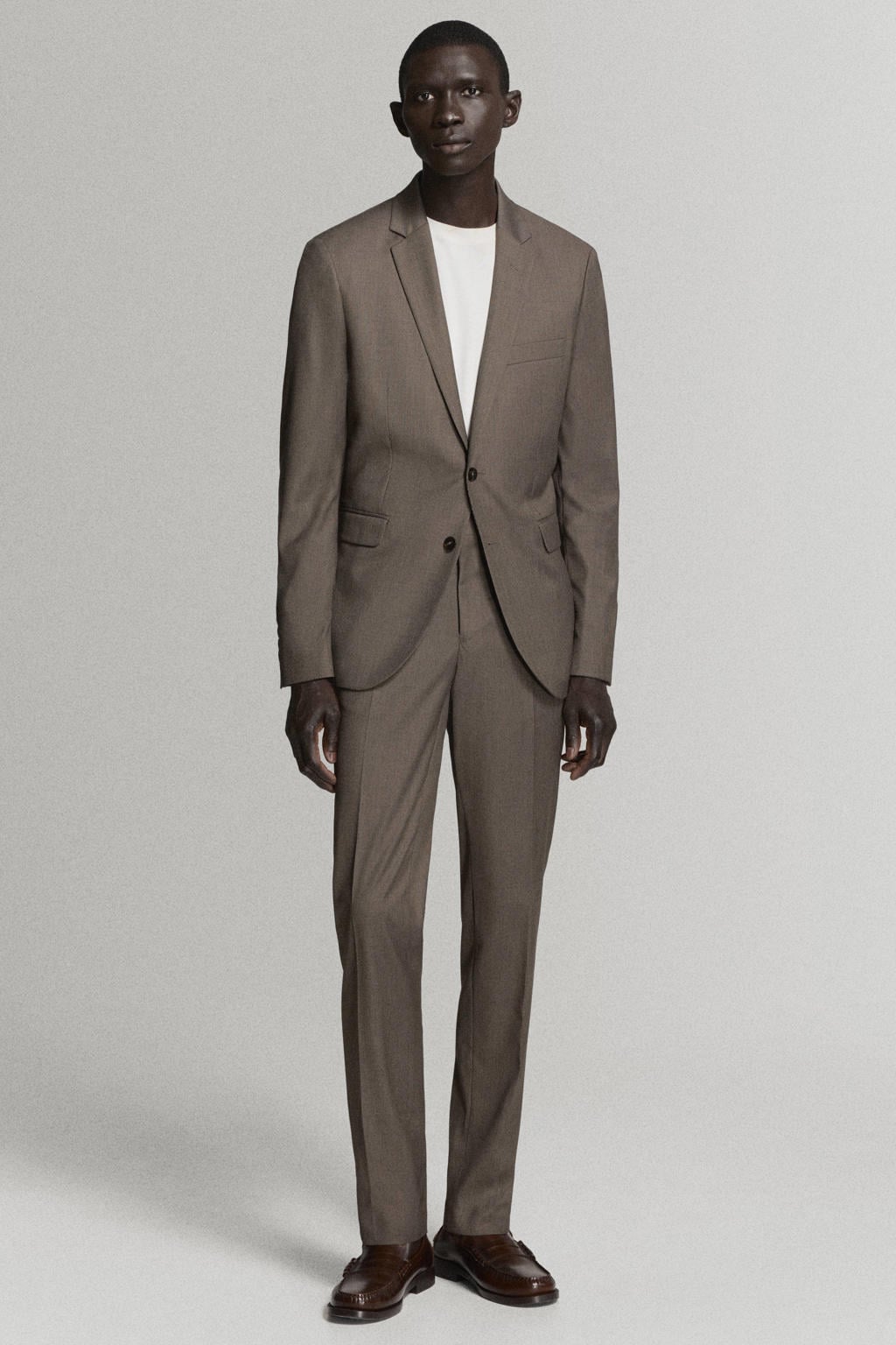 Bruine heren Mango Man slim fit colbert van polyester met effen en reverskraag