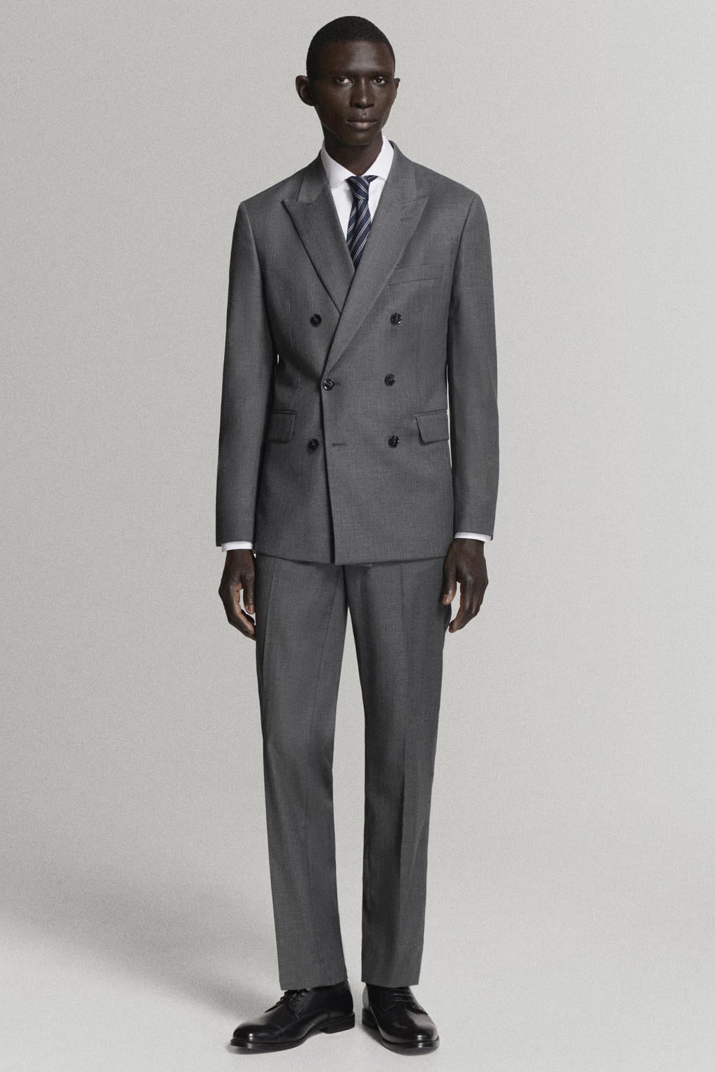Grijze heren Mango Man slim fit colbert van polyester met reverskraag en double breasted sluiting