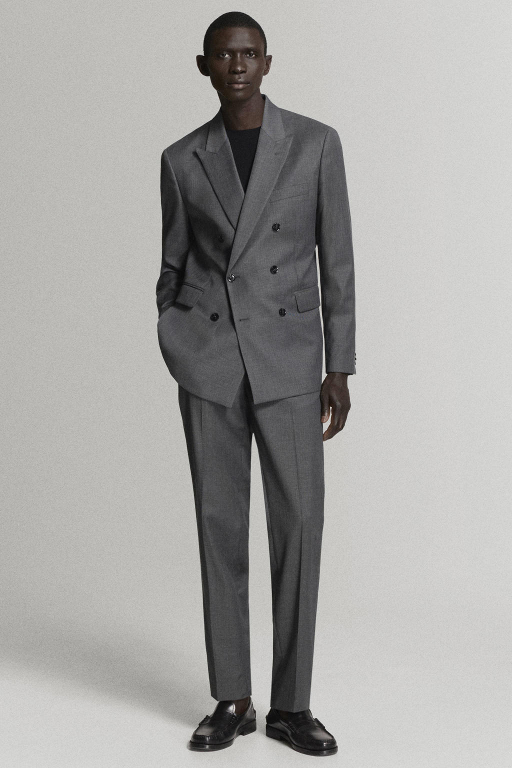 Mango Man slim fit pantalon met krijtstreep - middengrijs