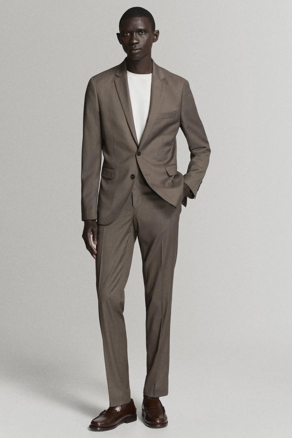 Mango Man slim fit pantalon - middenbruin