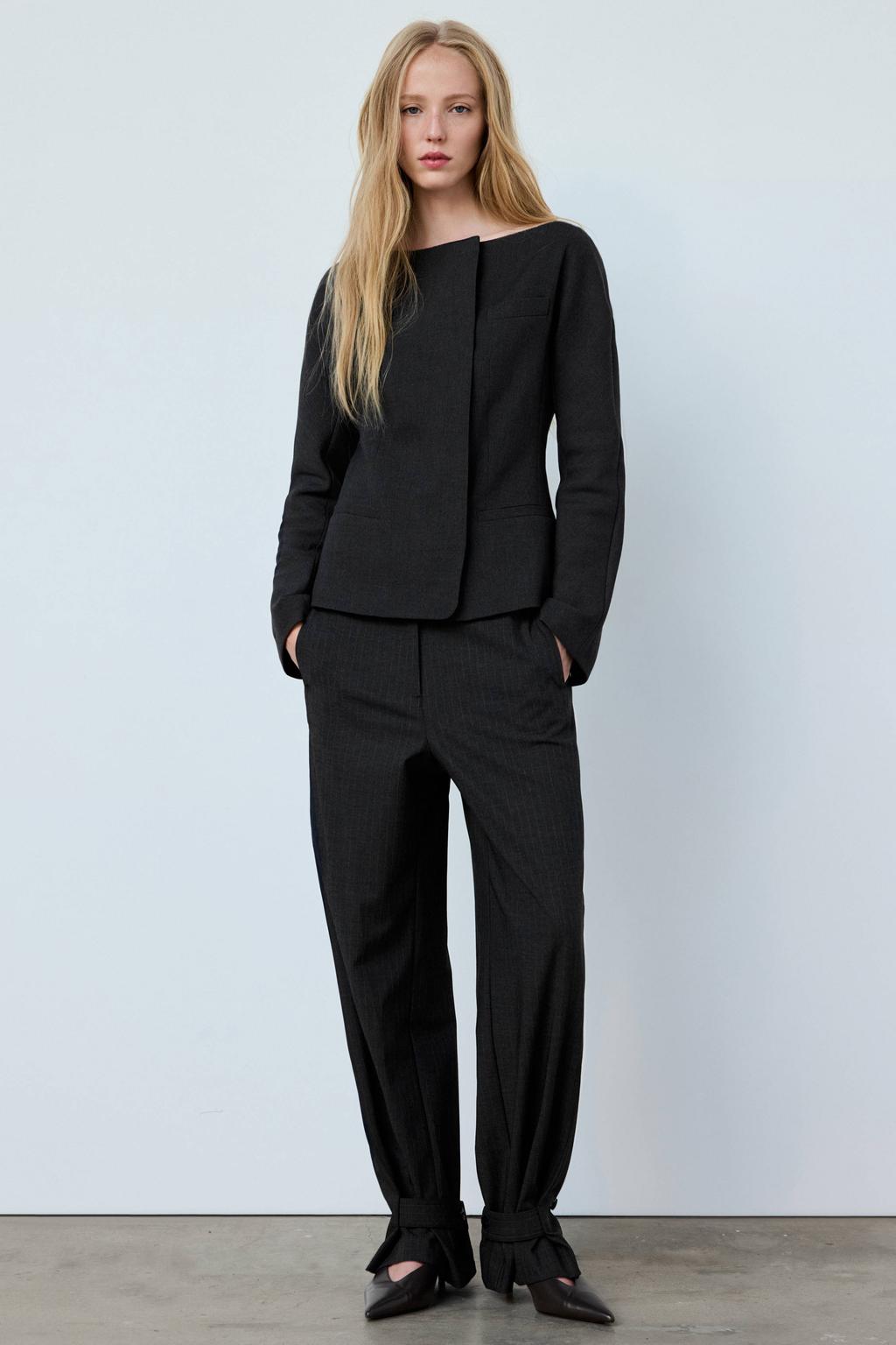 Antraciete dames Mango getailleerde blazer van polyester met effen, lange mouwen, boothals en knoopsluiting
