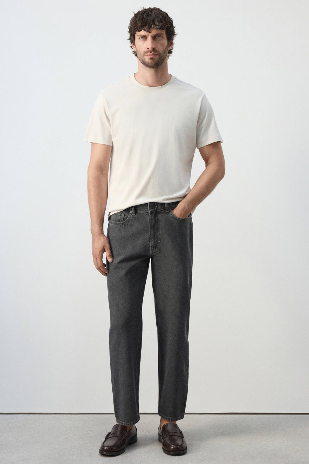 Mango Man regular fit cropped jeans - grijs