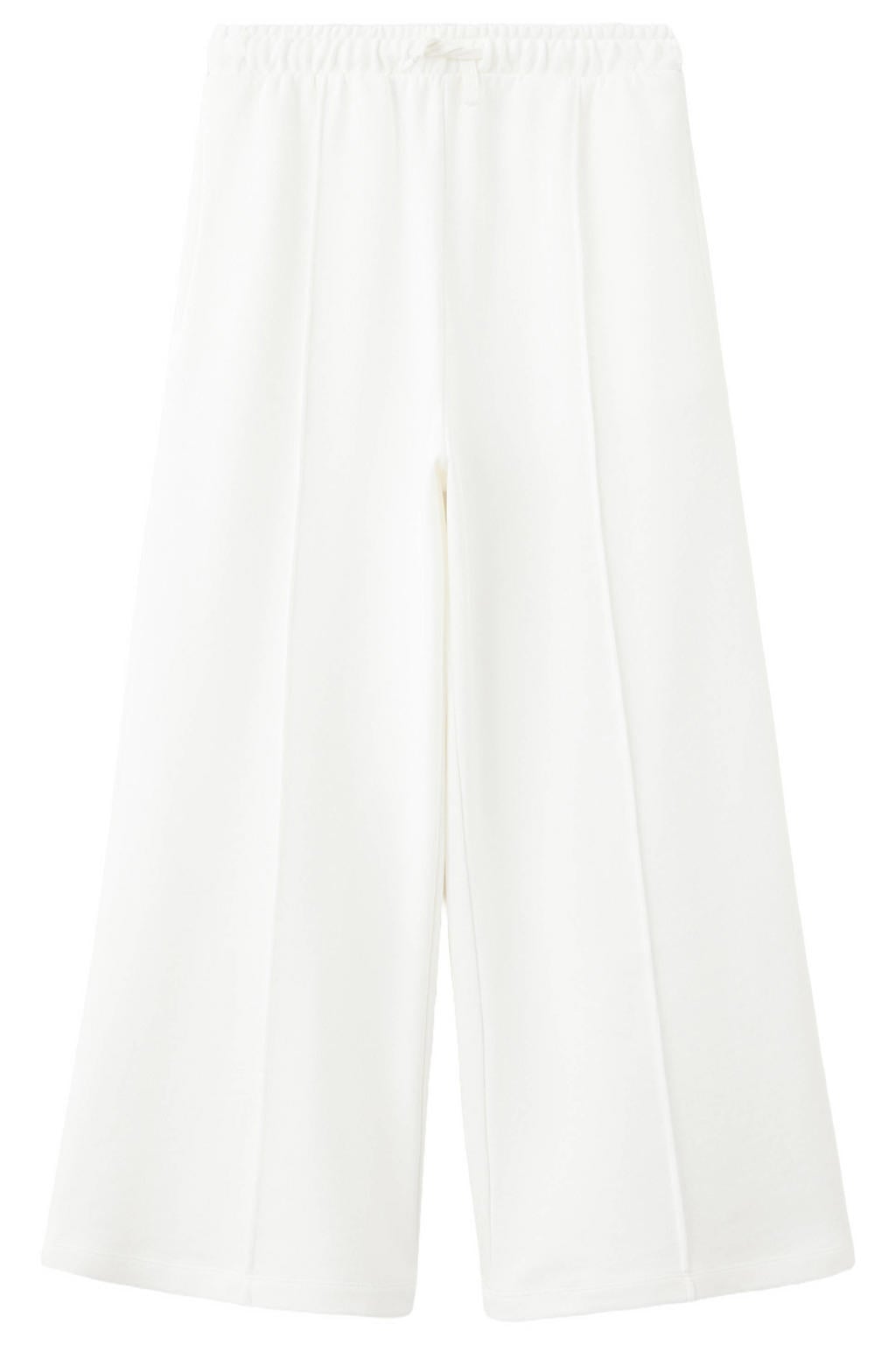 Witte meisjes Mango Kids casual broek van katoen met elastische tailleband met koord en effen