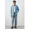 Mango Man regular fit overhemd met linnen - blauw