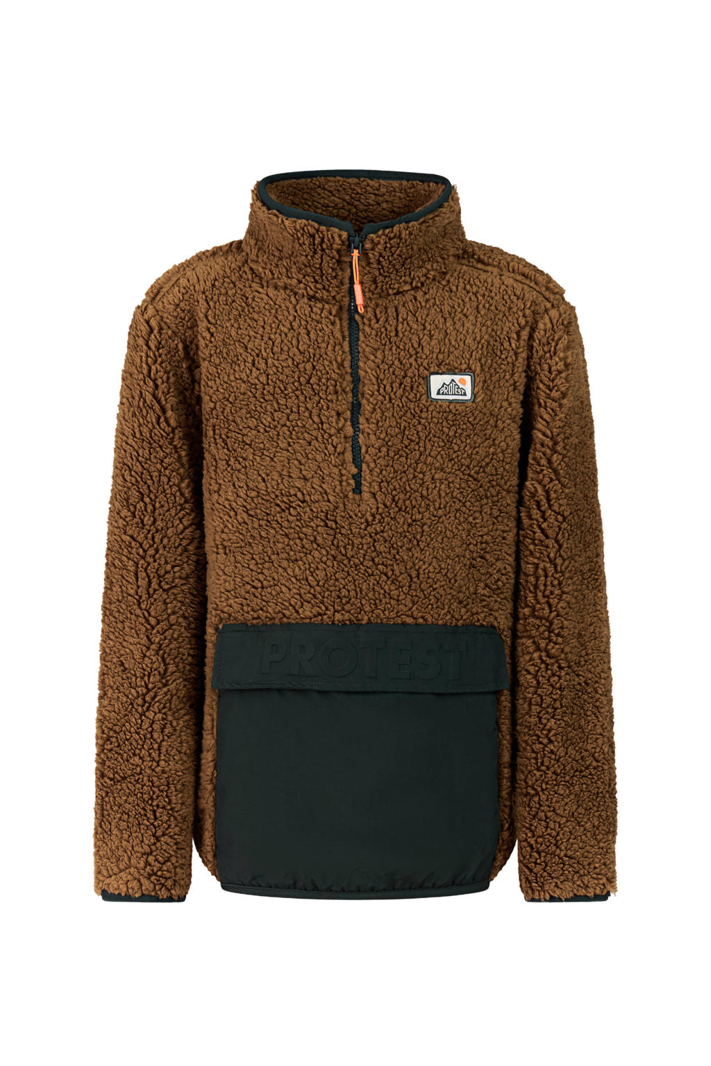 Bruin en zwarte jongens Protest teddy jas met meerkleurige print, lange mouwen, opstaande kraag en halve rits