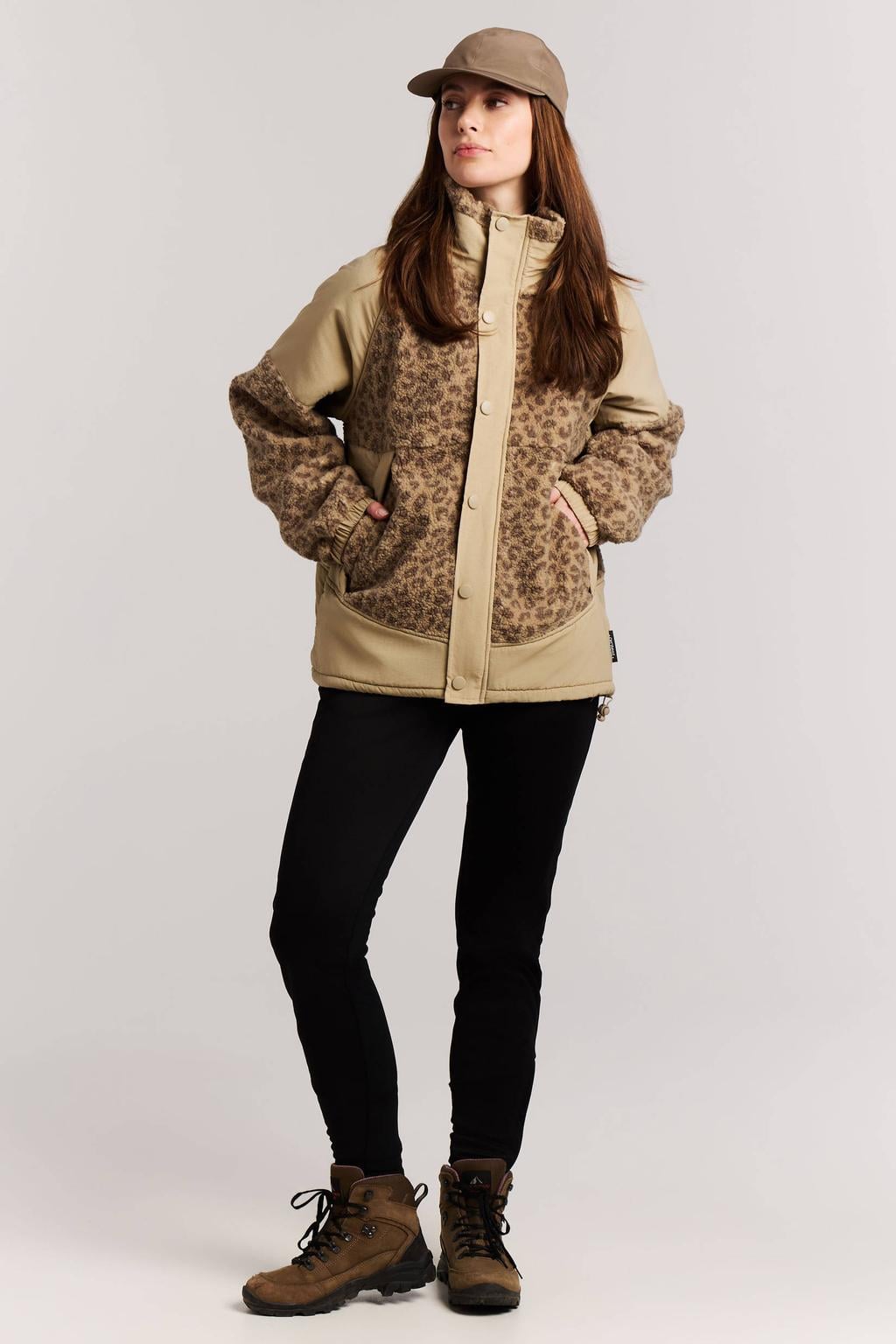 Protest winterjas met panterprint - beige