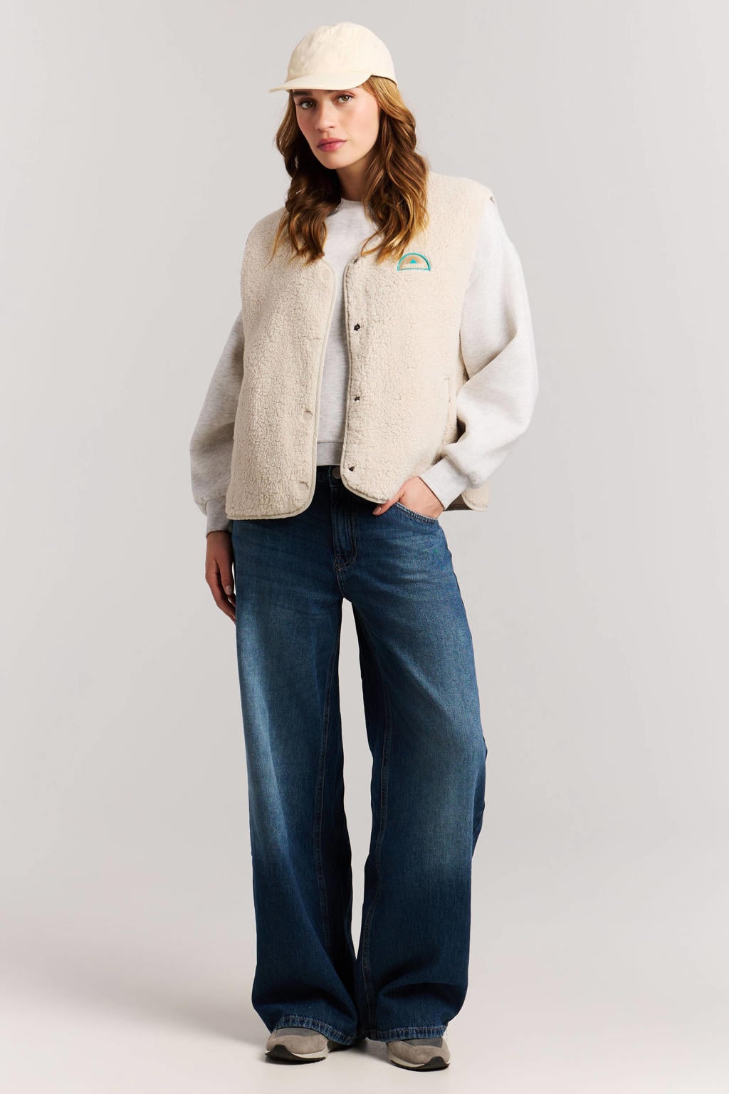 Ecru dames Protest gilet van polyester met effen, V-hals en knoopsluiting