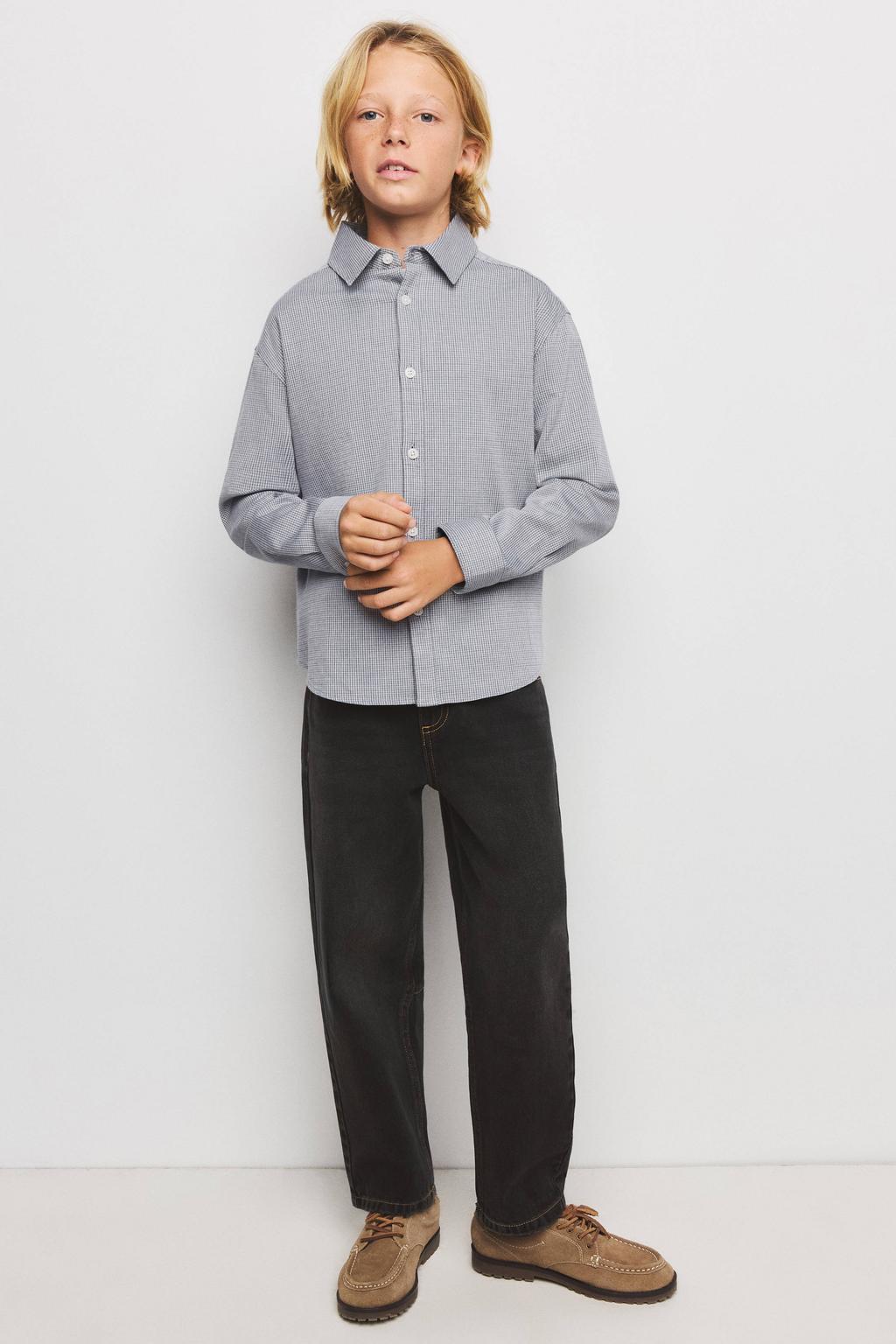 Grijs en donkerblauwe jongens Mango Kids geruit overhemd van katoen met lange mouwen, klassieke kraag en knoopsluiting