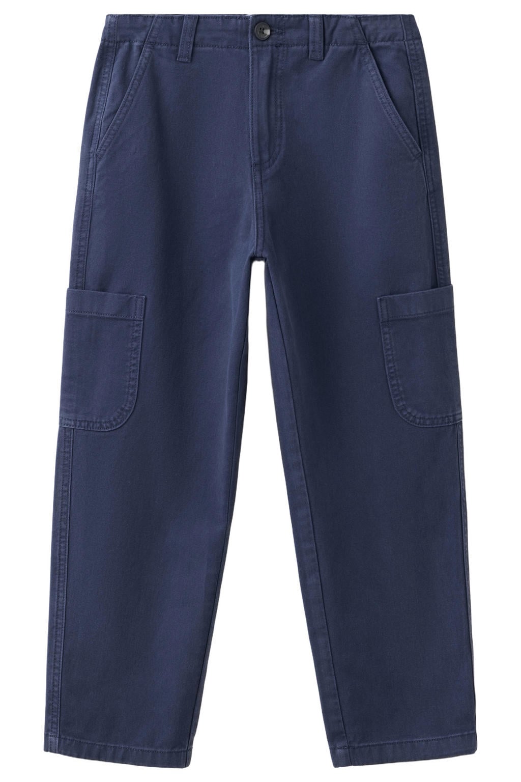 Donkerblauwe jongens Mango Kids baggy cargo jeans van denim met rits- en knoopsluiting en effen