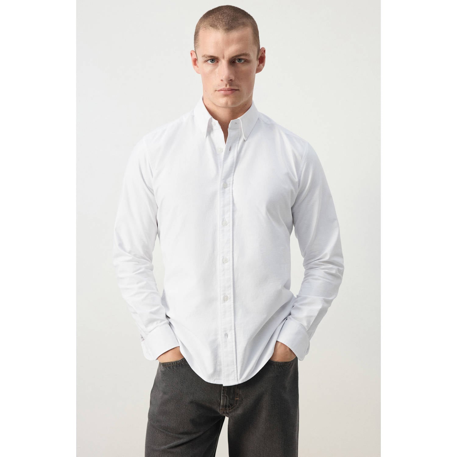 Mango Man regular fit casual oxford overhemd wit