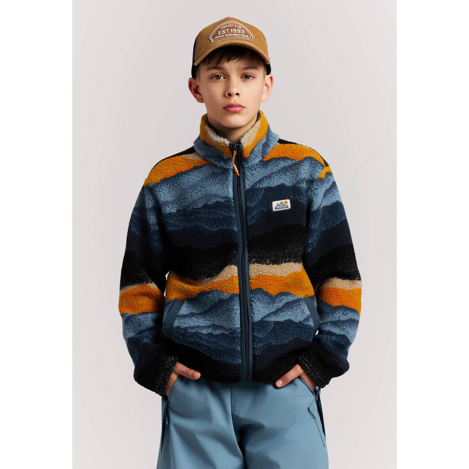 Protest fleecevest blauw oranje