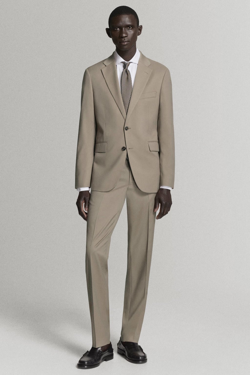 Beige heren Mango Man van polyester met effen, reverskraag en knoopsluiting