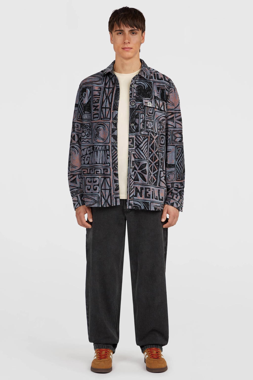 Paarse heren O'Neill van fleece met lange mouwen, klassieke kraag en knoopsluiting
