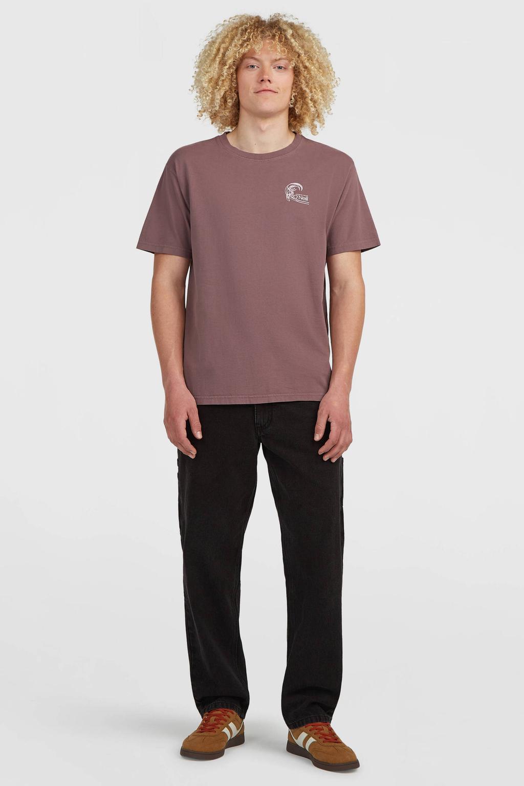 Aubergine heren O'Neill retro T-shirt van jersey met effen, korte mouwen en ronde hals
