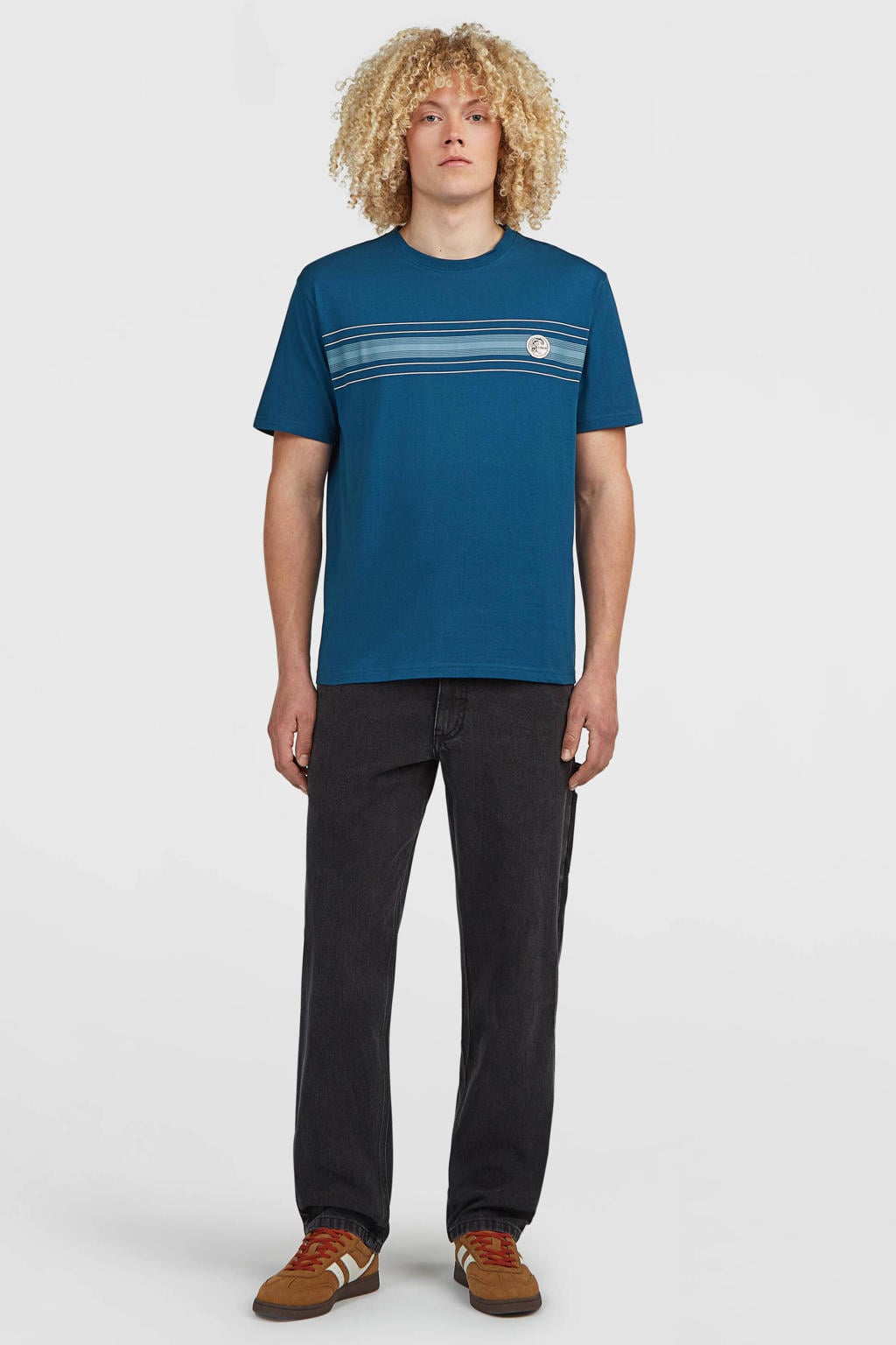 Blauwe heren O'Neill outdoor T-shirt van katoen met printopdruk, korte mouwen en ronde hals