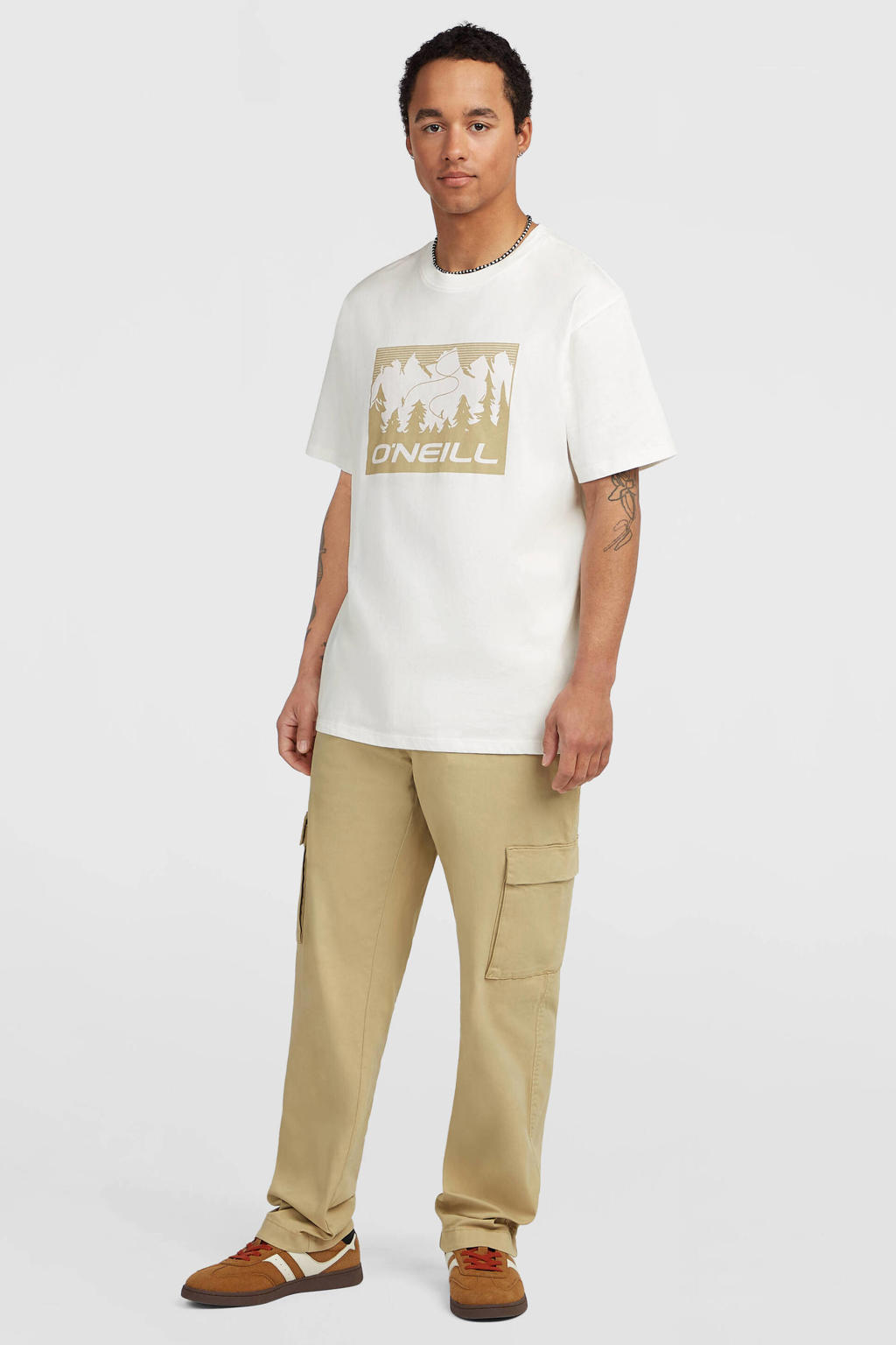 Witte heren O'Neill outdoor T-shirt van katoen met printopdruk, korte mouwen en ronde hals