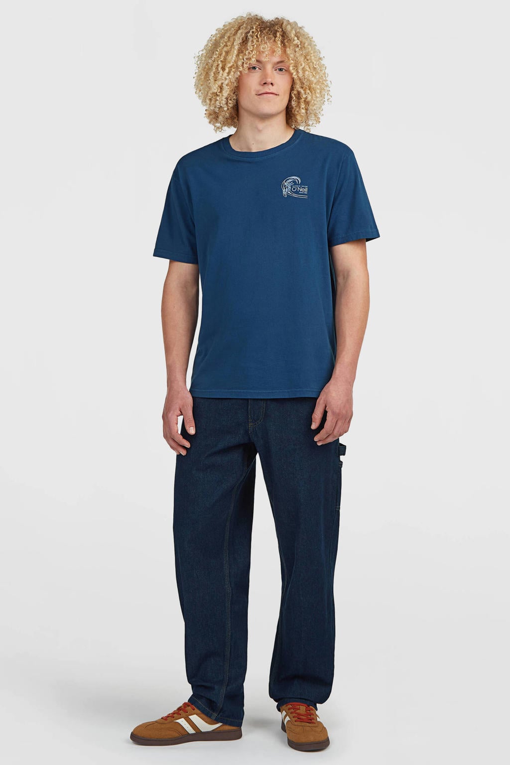 Blauwe heren O'Neill retro T-shirt van jersey met effen, korte mouwen en ronde hals