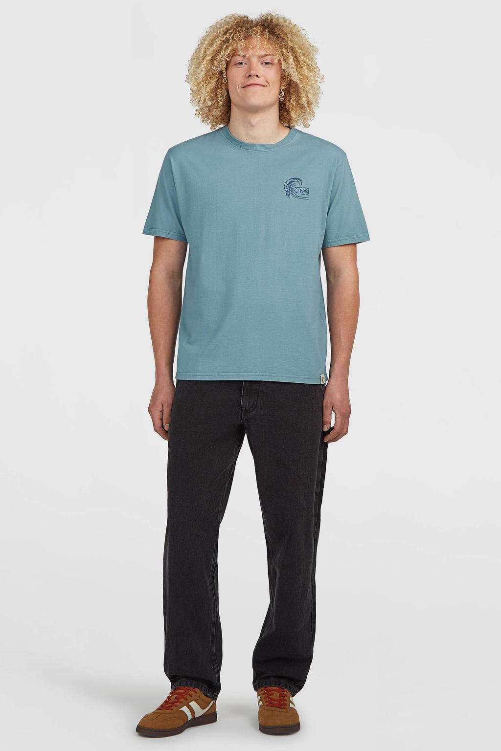 Lichtblauwe heren O'Neill outdoor T-shirt van jersey met effen, korte mouwen en ronde hals