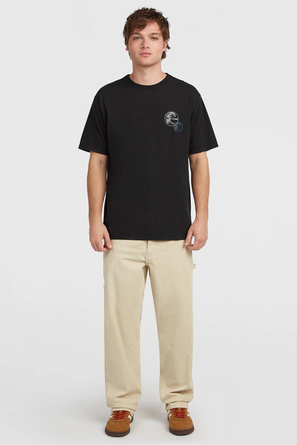 Zwarte heren O'Neill outdoor T-shirt van jersey met effen, korte mouwen en ronde hals
