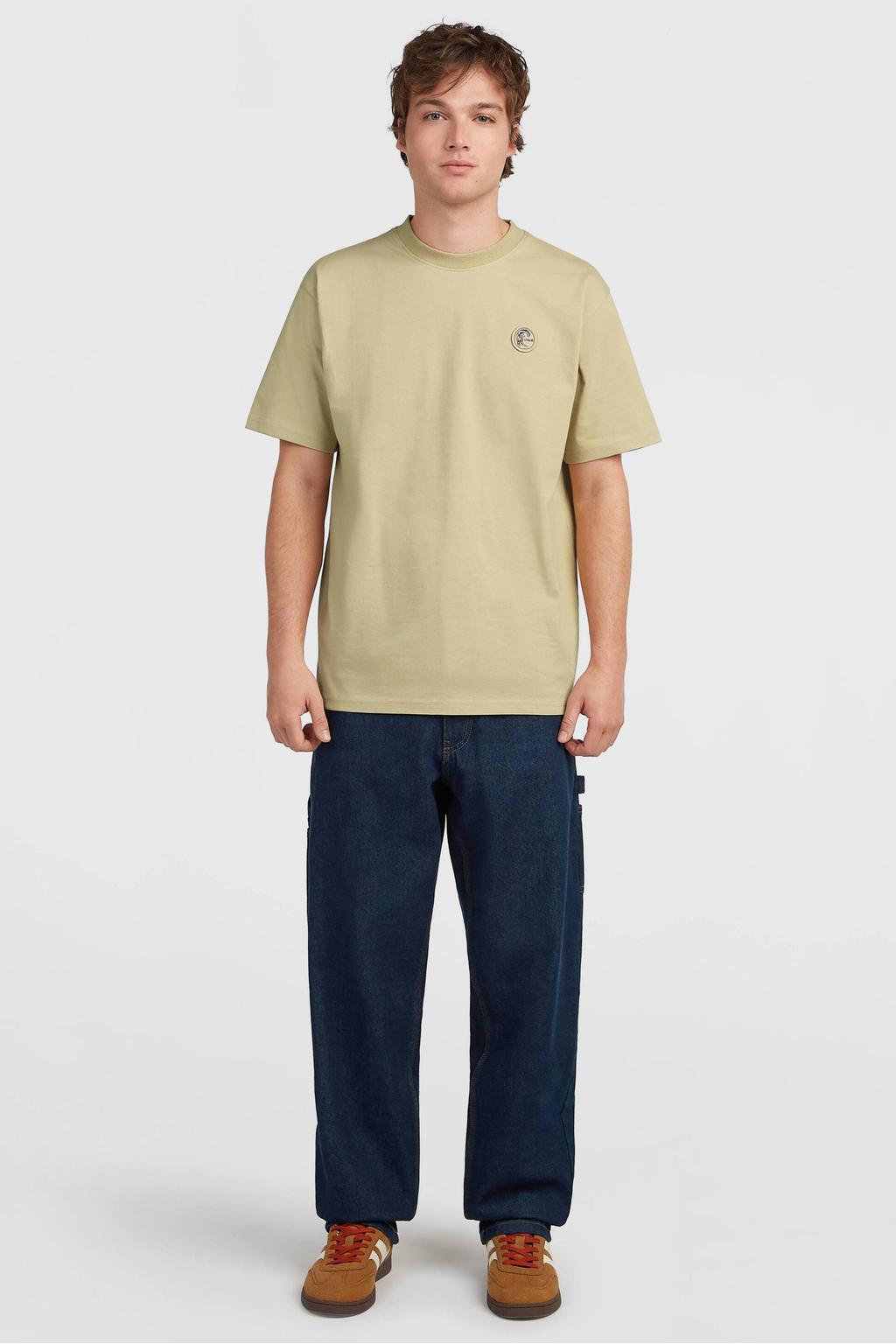Zandkleurige heren O'Neill outdoor T-shirt van katoen met effen, korte mouwen en ronde hals