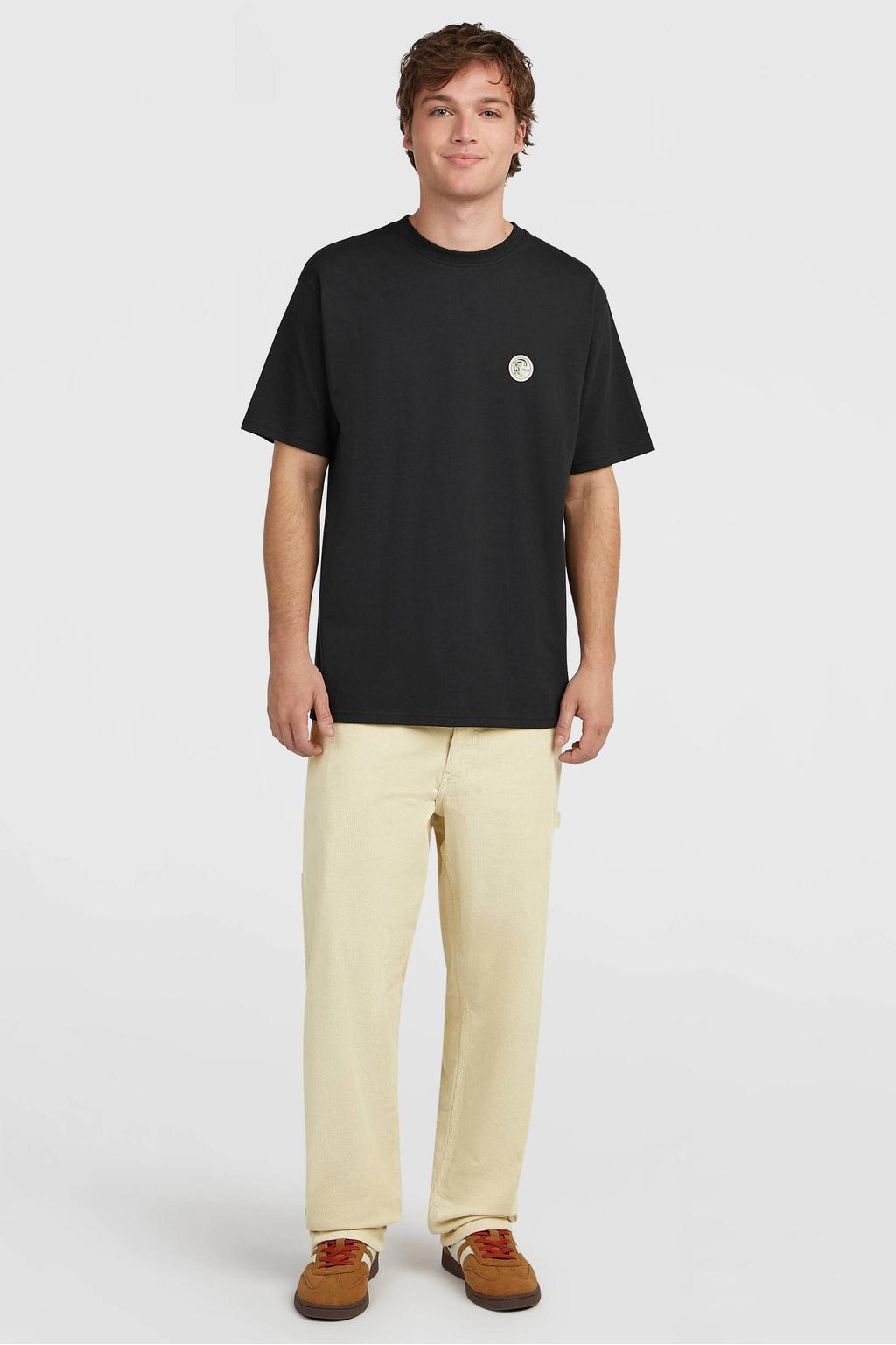 Zwarte heren O'Neill outdoor T-shirt van katoen met effen, korte mouwen en ronde hals
