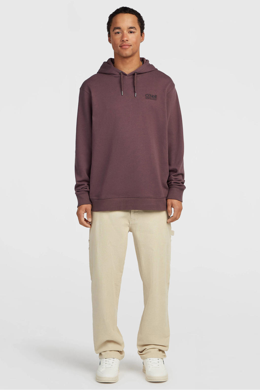 Aubergine heren O'Neill hoodie van katoen met effen, lange mouwen en capuchon