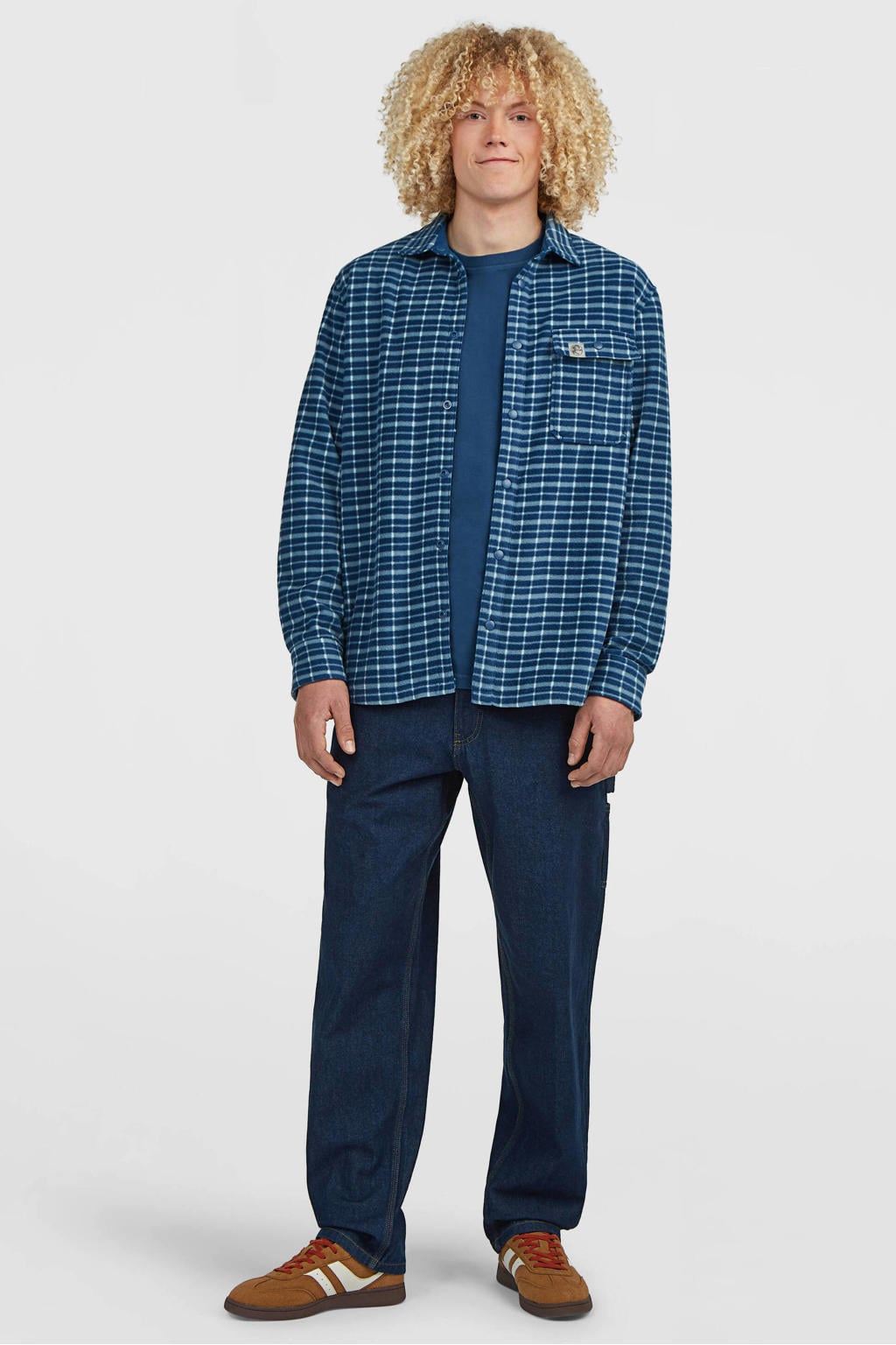 Blauwe heren O'Neill van fleece met meerkleurige print, lange mouwen, klassieke kraag en knoopsluiting