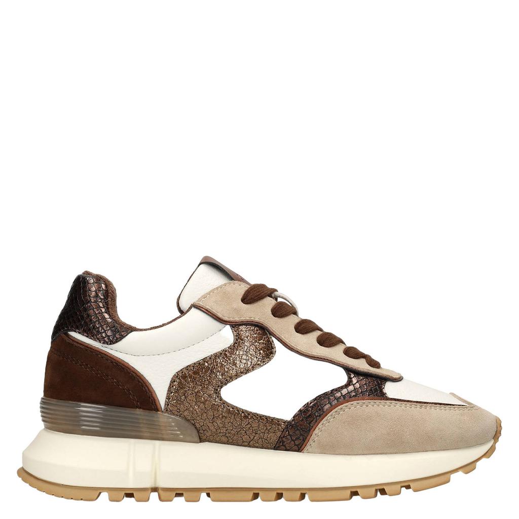 Taupe dames Manfield leren sneakers - met veters