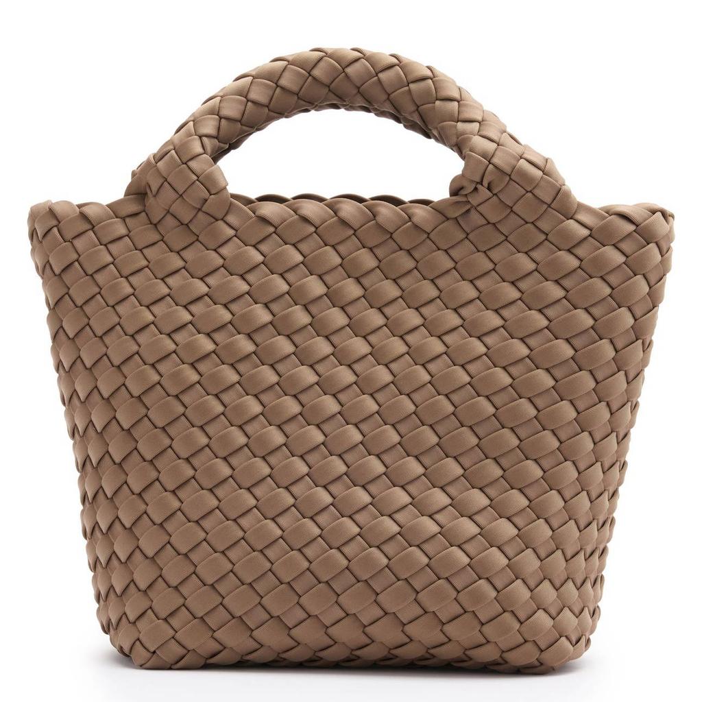 Manfield gevlochten mini handtas taupe