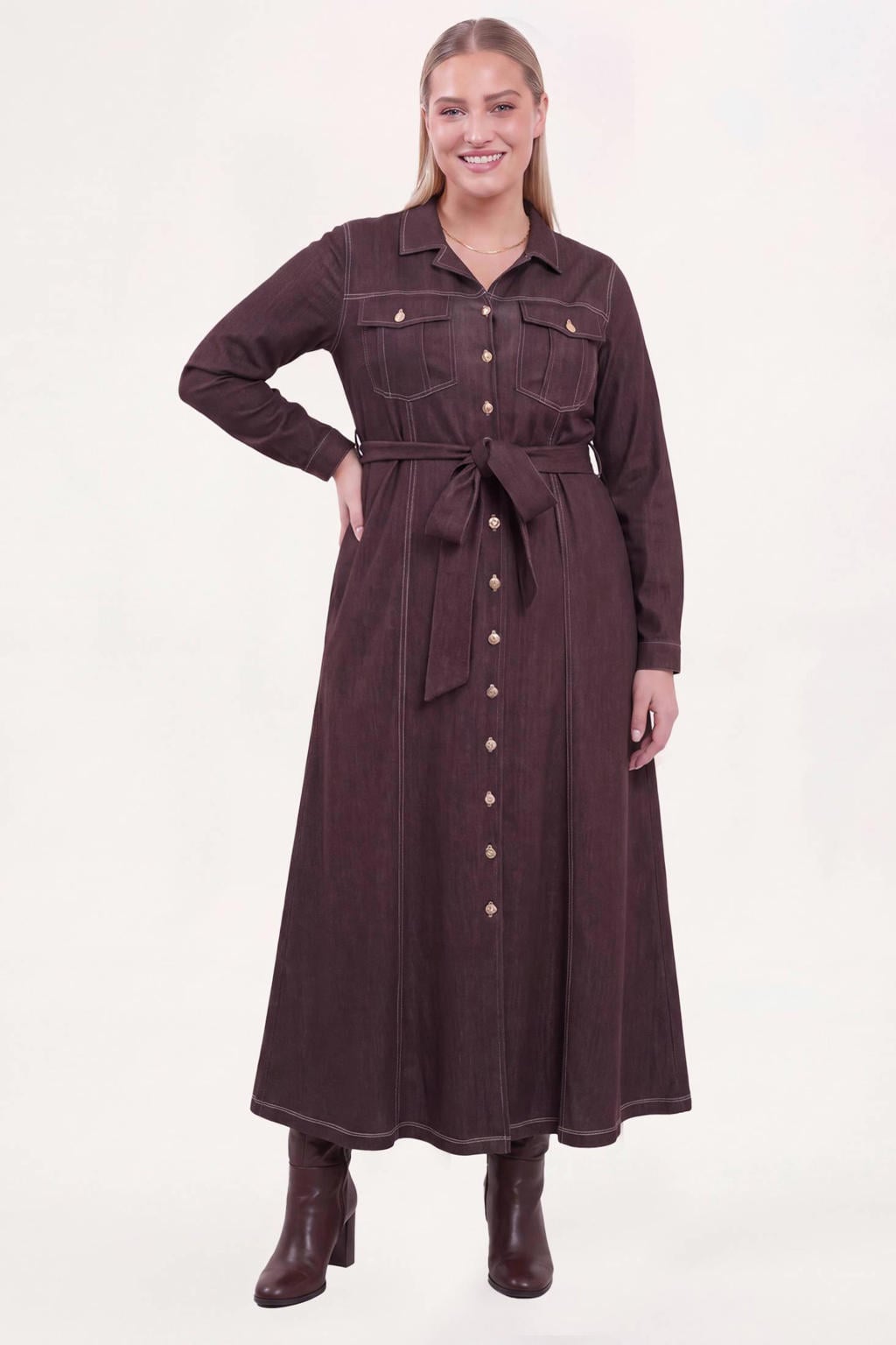 YOEK Plus Size jurk - bruin
