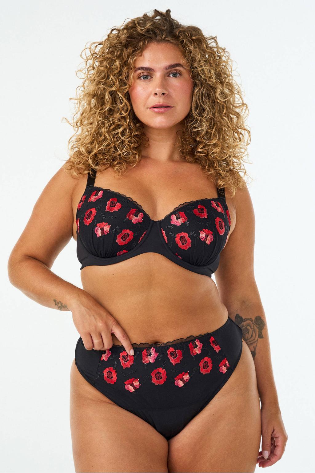 Zizzi Plus Size string - zwart/rood