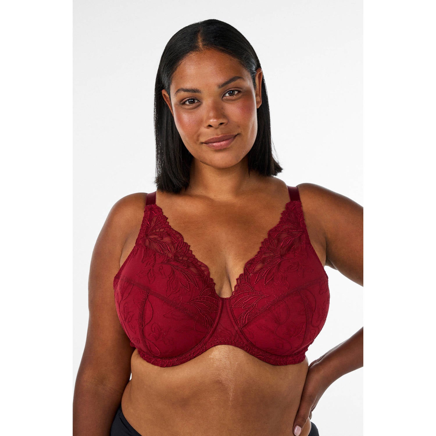 Zizzi voorgevormde Plus Size kanten beugel-bh rood